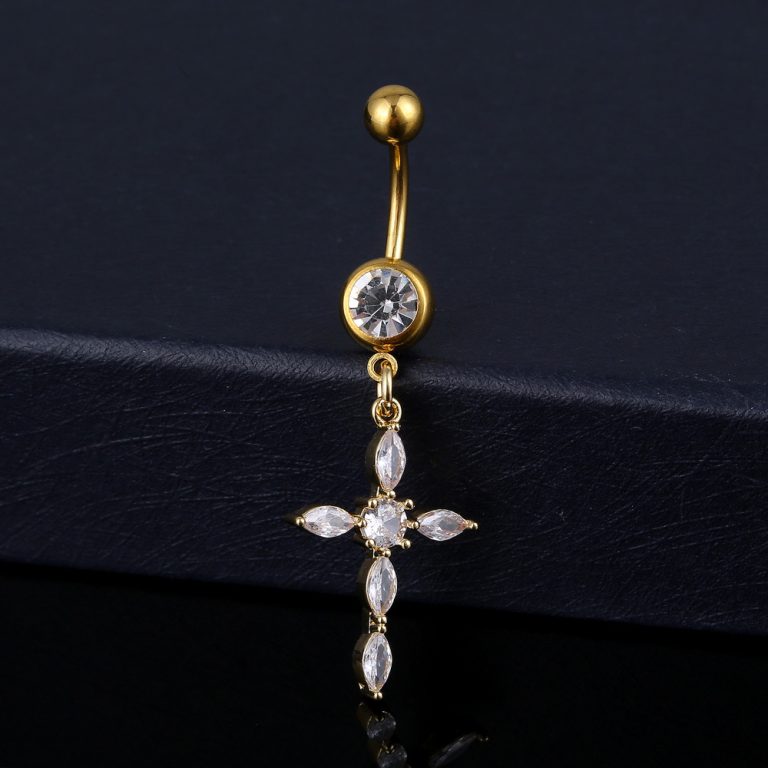 European and American  puncture jewelry inlaid zircon multiple cross navel ring fashion navel nail in stock - Image 3