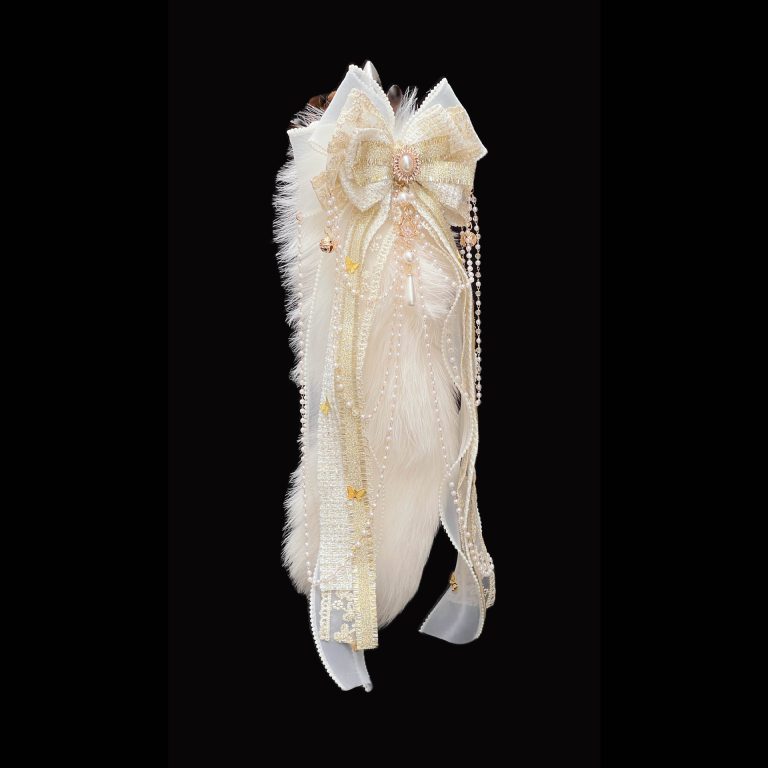 40CM milk white fox real wool tail butt plug smsex toys hand made retro bow bell ring shell pearls - Image 3