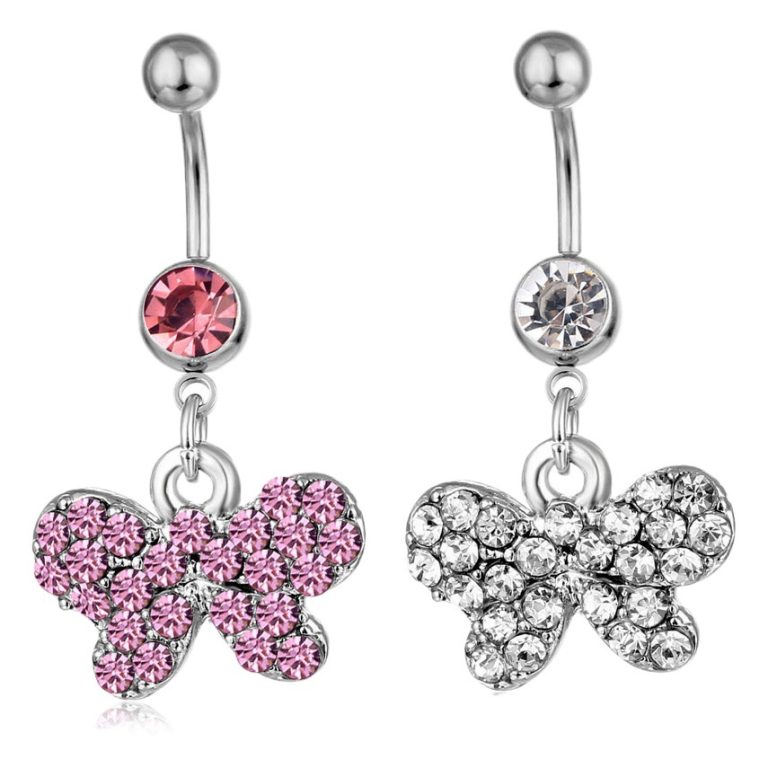 New European and American diamond butterfly pendant navel nail navel nail navel ring