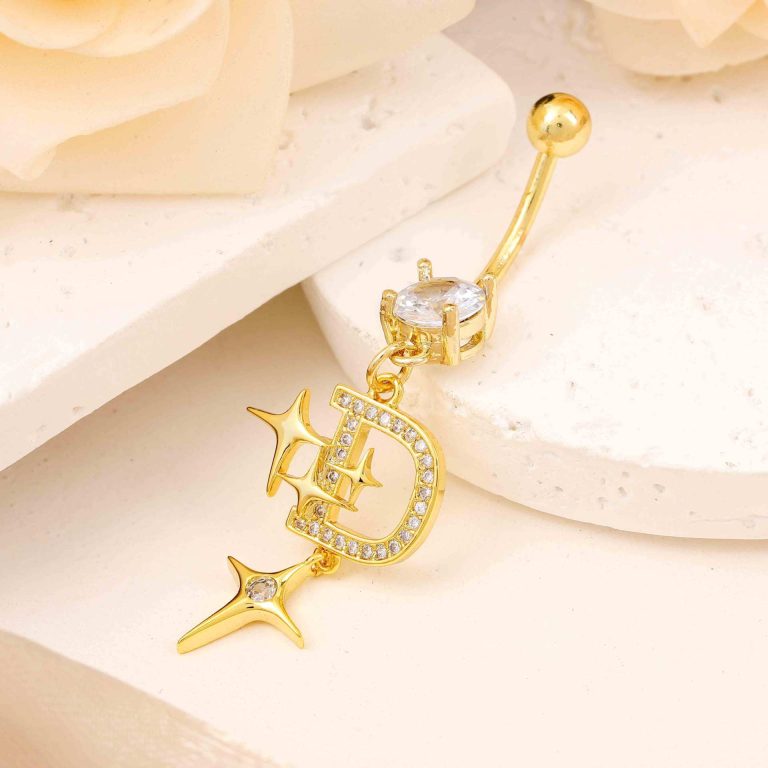 Amazon new letter star navel buckle personality fashion high sense navel nail copper white stone inlaid navel jewelry female wholesale - Image 2