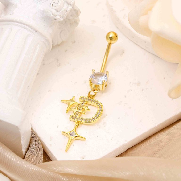 Amazon new letter star navel buckle personality fashion high sense navel nail copper white stone inlaid navel jewelry female wholesale - Image 5
