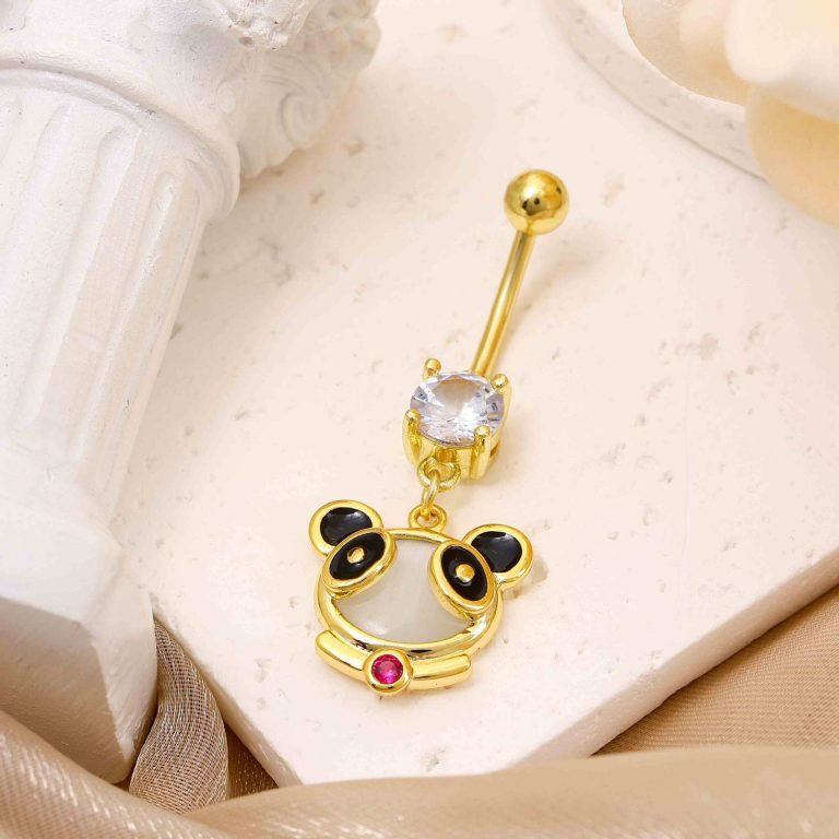 Creative cute bear cat pendant umbilical nail copper white stone inlaid umbilical buckle personality fashion design sense umbilical ornaments women wholesale - Image 4