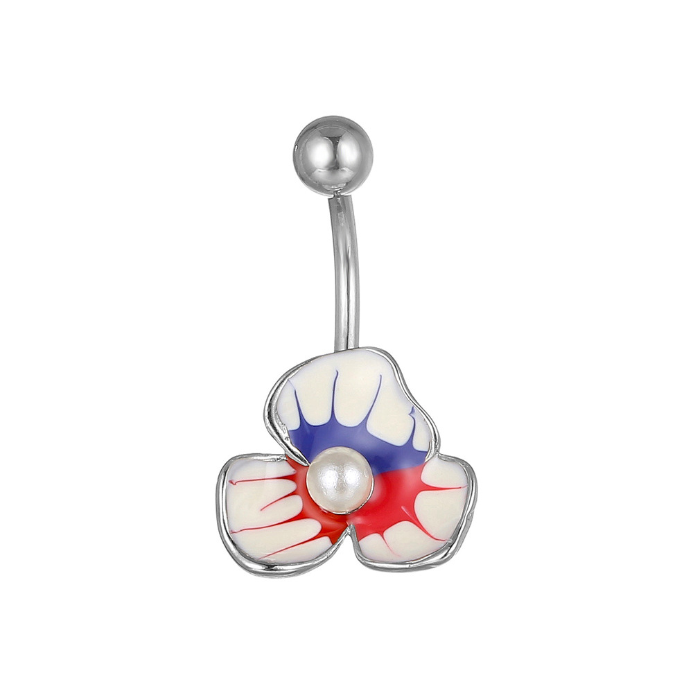 Hot-selling Piercing Jewelry Gold Plated Pearl Rose Petal Drop Oil-drawing Short Navel Ring Navel - Image 8