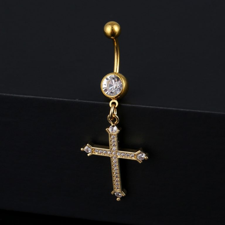 European and American  puncture jewelry inlaid zircon multiple cross navel ring fashion navel nail in stock - Image 6