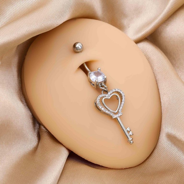 Amazon new love key navel buckle copper white stone inlaid navel nail fashion personality temperament High sense navel ornaments for women - Image 3