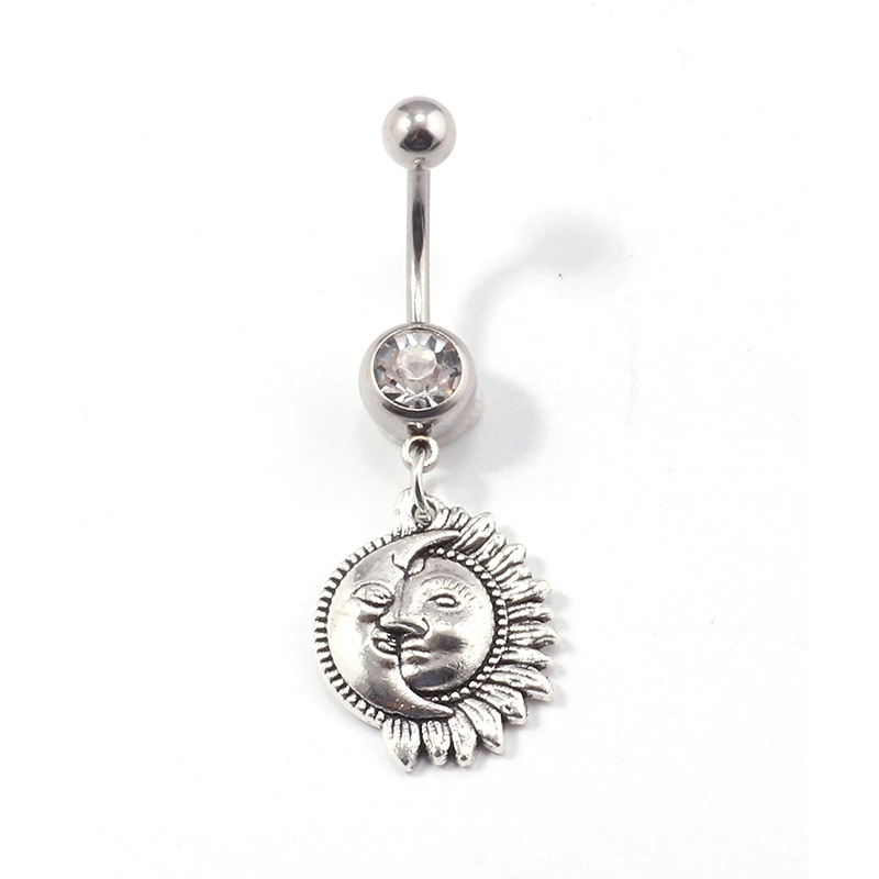 Europe and the United States cross-border jewelry retro simple belly button nail personality sun moon belly button ring a hair - Image 6
