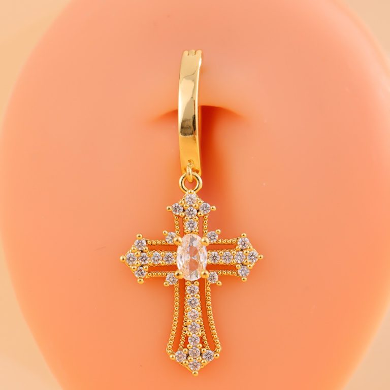 Europe and the United States cross-border female net red with cross copper inlaid zircon navel ring navel jewelry buckle factory wholesale