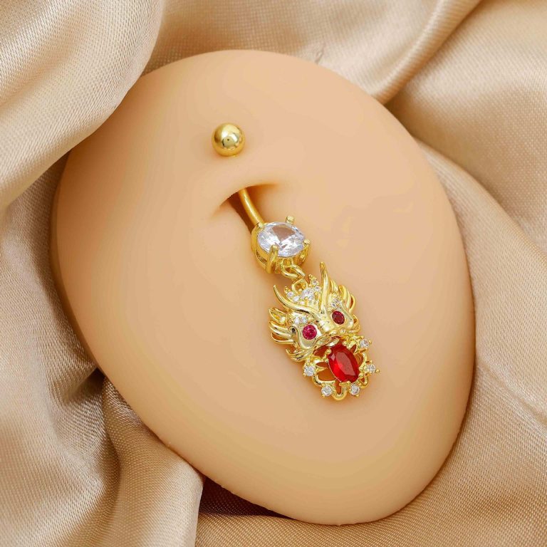 Amazon cute dragon-shaped pendant navel buckle copper white stone inlaid navel nail niche personality fashion design sense navel ornaments for women - Image 3