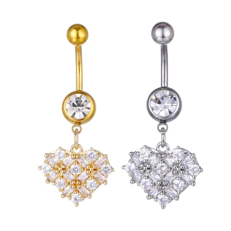 products European and American heart-shaped high quality zircon navel nail women's body Thorn double zirconium navel ring - Image 2