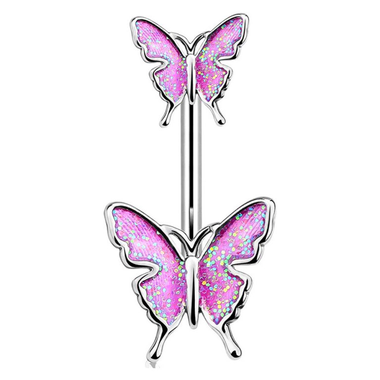 commodity delivery global dripping Double Butterfly navel ring navel nail stainless steel needle body piercing jewelry - Image 5