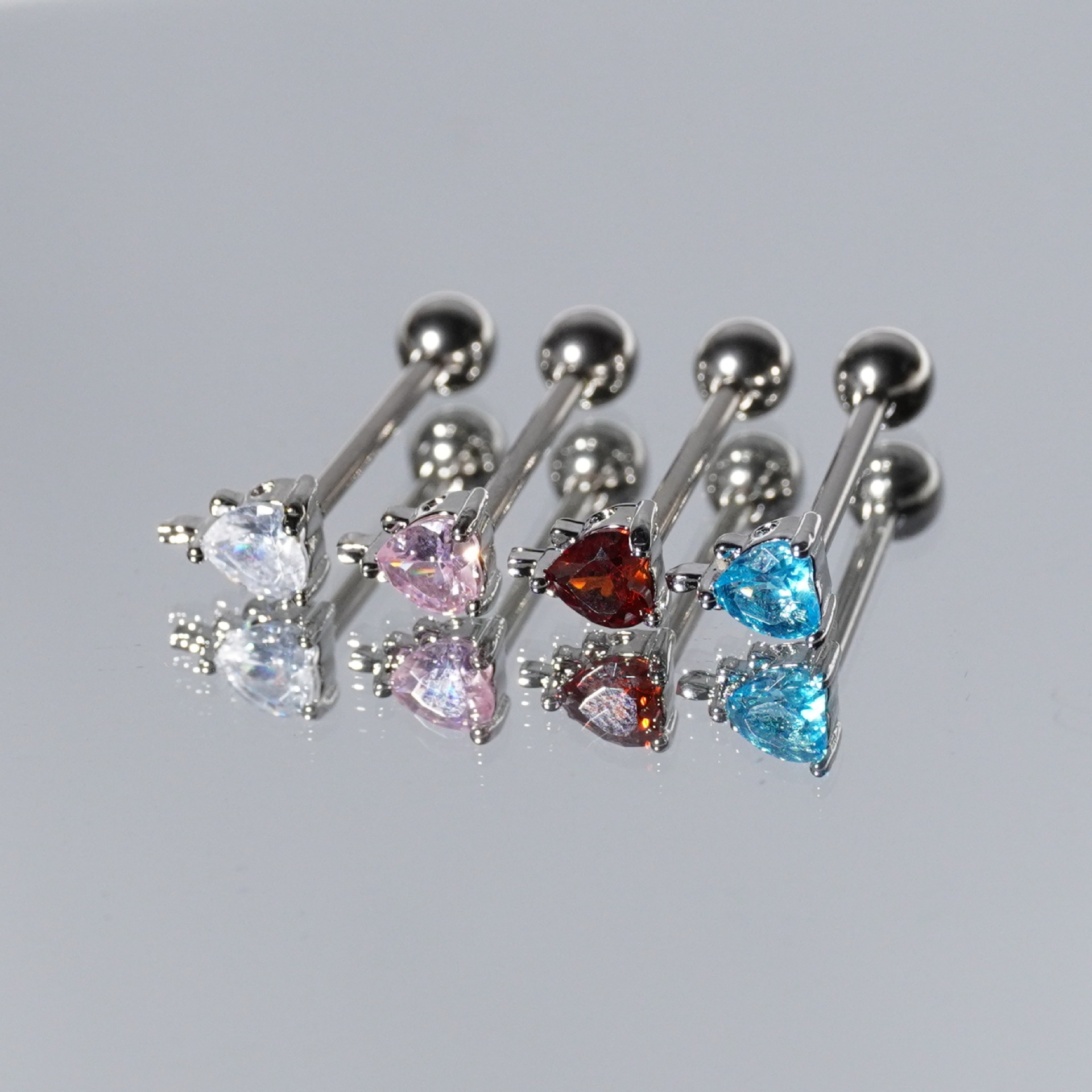 Love zircon tongue nail 316 stainless steel tongue ring 1.6/1.2 - Image 4