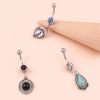Retro Turquoise Teardrop Belly Button Ring - Black Obsidian Navel Piercing Jewelry