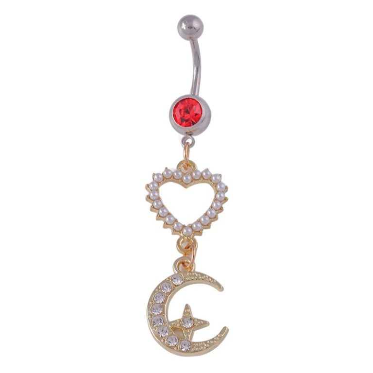 Europe and the United States cross-border jewelry hollow love moon belly button nail light luxury Wind Point drill point Pearl fashion sexy belly button ring