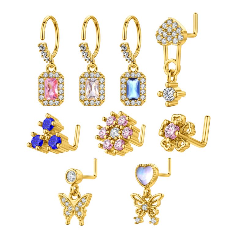 Cross-border fashion hot copper plated real gold inlaid zircon butterfly love nose nail nose ring puncture jewelry manufacturers direct supply - Image 4