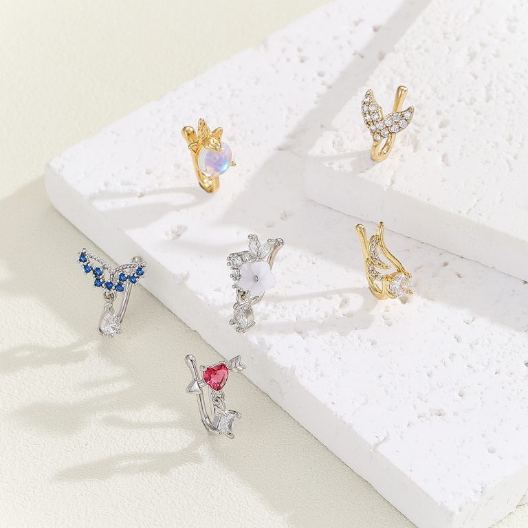 European and American Non-perforated U-shaped Nose Clip Set Zircon Butterfly Love Nose Ring Fake Nose Ornament Piercing Ornament Set Suitable for Women - Image 4
