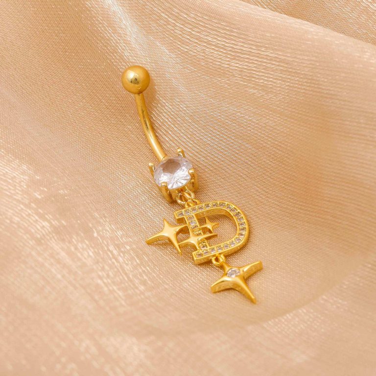 Amazon new letter star navel buckle personality fashion high sense navel nail copper white stone inlaid navel jewelry female wholesale - Image 4