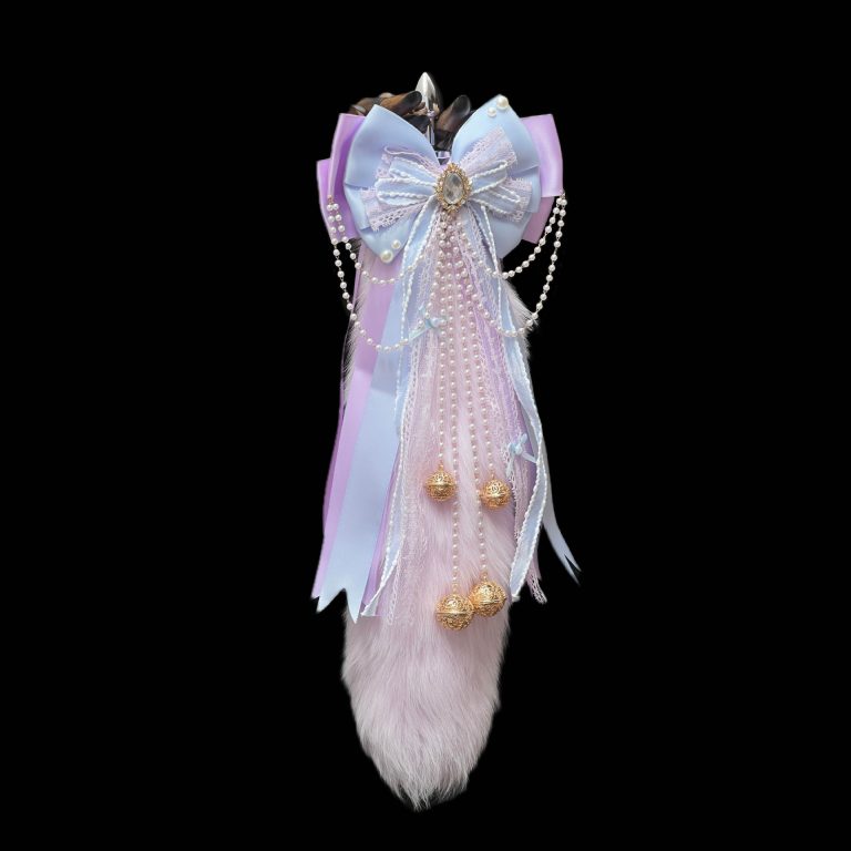 40CM light purple fox real fur tail butt plug removable smsex toys handmade bow Palace Bell - Image 3