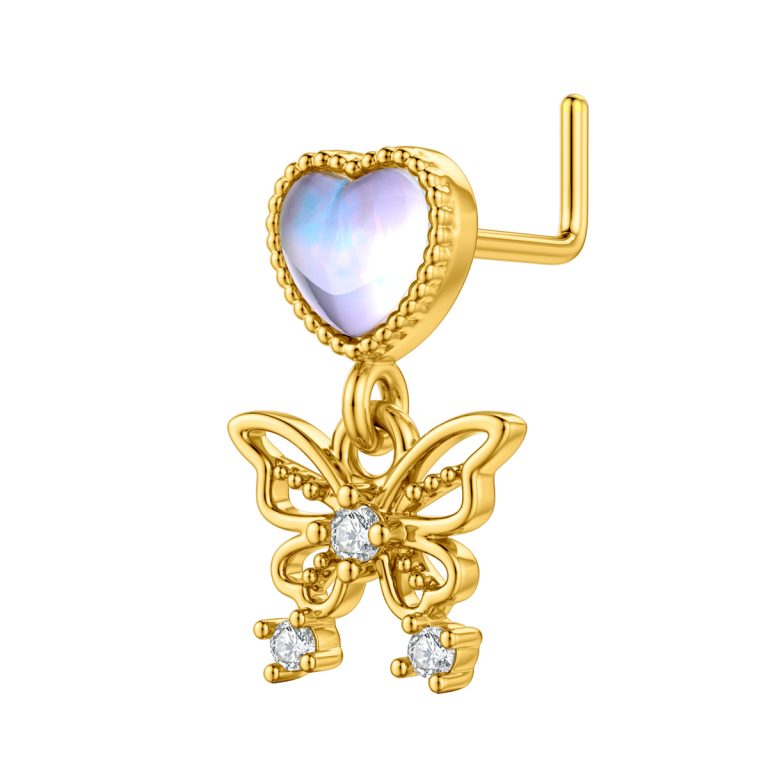 Cross-border fashion hot copper plated real gold inlaid zircon butterfly love nose nail nose ring puncture jewelry manufacturers direct supply - Image 13