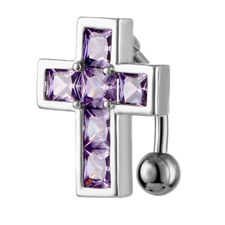 new products European and American puncture jewelry inlaid zircon cross upside down navel nail navel ring - Image 4
