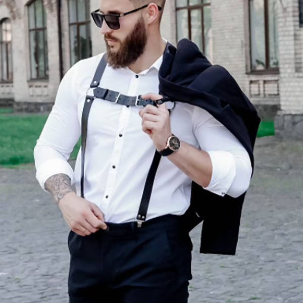 Men's adult leather supplies gentleman leather suspender suspenders SM sex toys props - Image 5