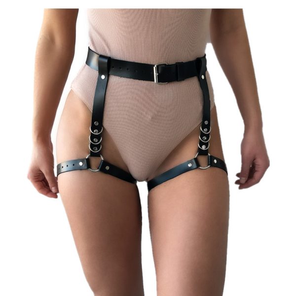 Cross-border adult supplies SM sexy leather wear pants binding binding leggings with sex tools chastity pants wholesale - Image 5