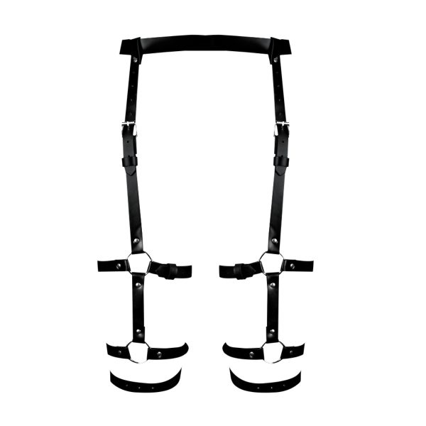 European and American style rock sexy leather belt leg ring integrated leg cover cross-border BDSM garter belt adjustable surround leg ring - Image 3