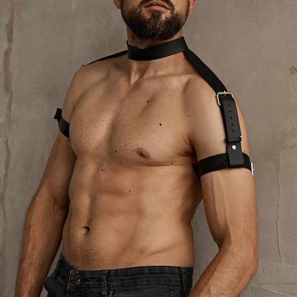 Sm men's sexy leather arm ring with neck set retro macho men's fun tools training props - Image 5