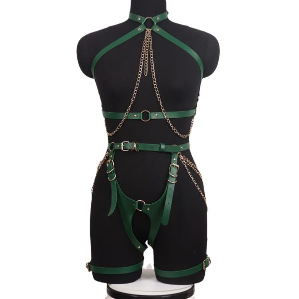Women's adult products performance clothing nightclub stage props passion sm women's leather restraint chain handcuffs flirt - Image 6