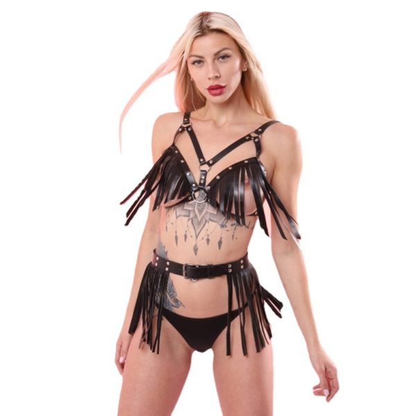 Cross-border adult sex toys sm leather bondage clothing sexy rivet tassel waist skirt belt sex props spot - Image 5