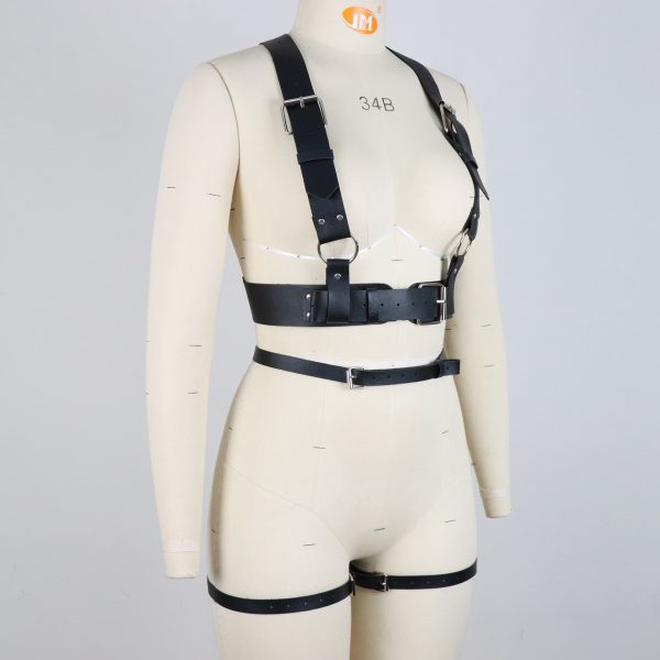 European and American Punk Restraint Rivet Waist Strap All-match PU Leather Chest Strap Business Casual Leather Restraint Wide Belt - Image 3