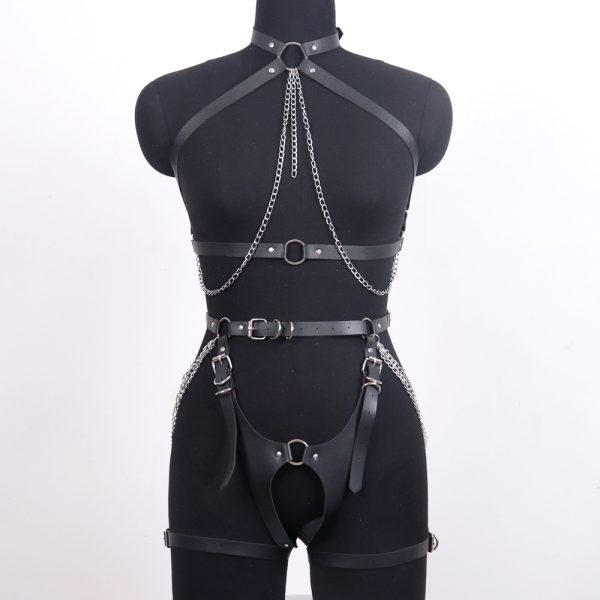 Women's adult products performance clothing nightclub stage props passion sm women's leather restraint chain handcuffs flirt - Image 8