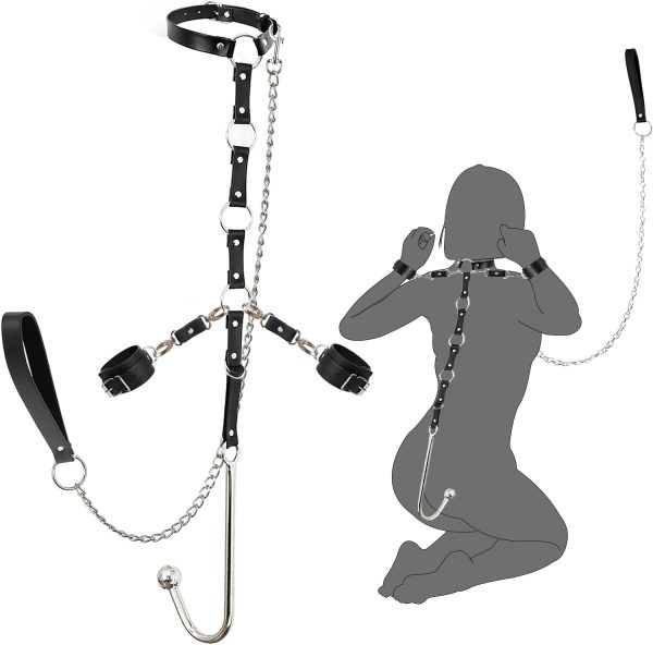 Sexy Bound Anal Hook Butt Plug Adjustable Handcuffs Collar SM Fetish Role Playing Couple Sex Toy - Image 6