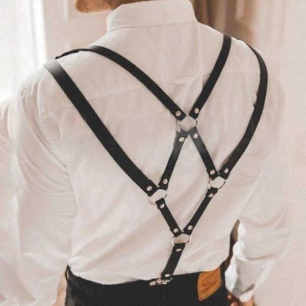 New European and American Strap Men's Personalized Leather Sling Pants Clip Casual All-match Decorative Shackle Shoulder Strap - Image 2