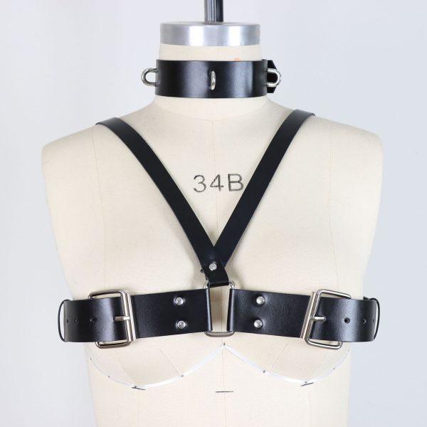 Adult sexy lingerie hot hollow PU suit sexy binding bound leather rope clothing uniform with collar underwear - Image 3
