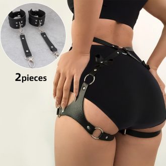 Hot Selling Sexy Punk trendy binding belt strap joker hip hop SM corset leather corset leg cover suit