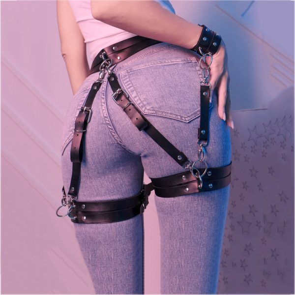 SM binding restraint criminal equipment toys adult sexy leather thigh cuff sexy wear women's equipment adjustable pants - Image 6