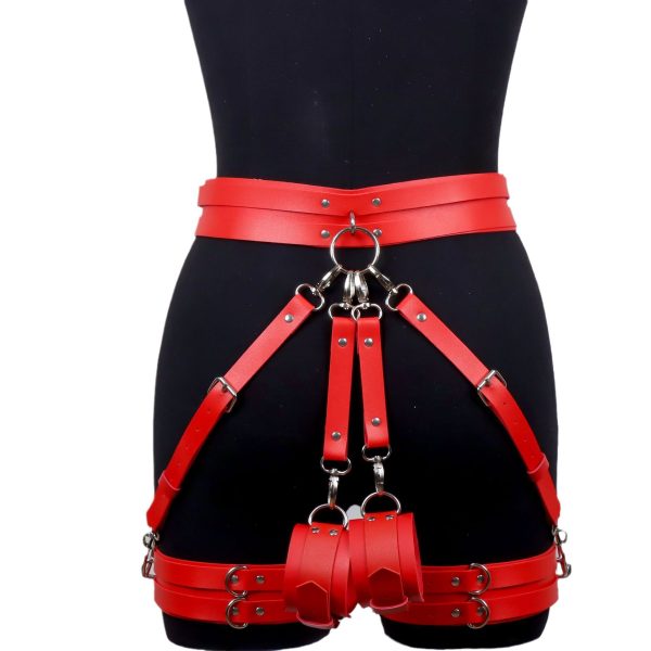 SM binding restraint criminal equipment toys adult sexy leather thigh cuff sexy wear women's equipment adjustable pants - Image 4