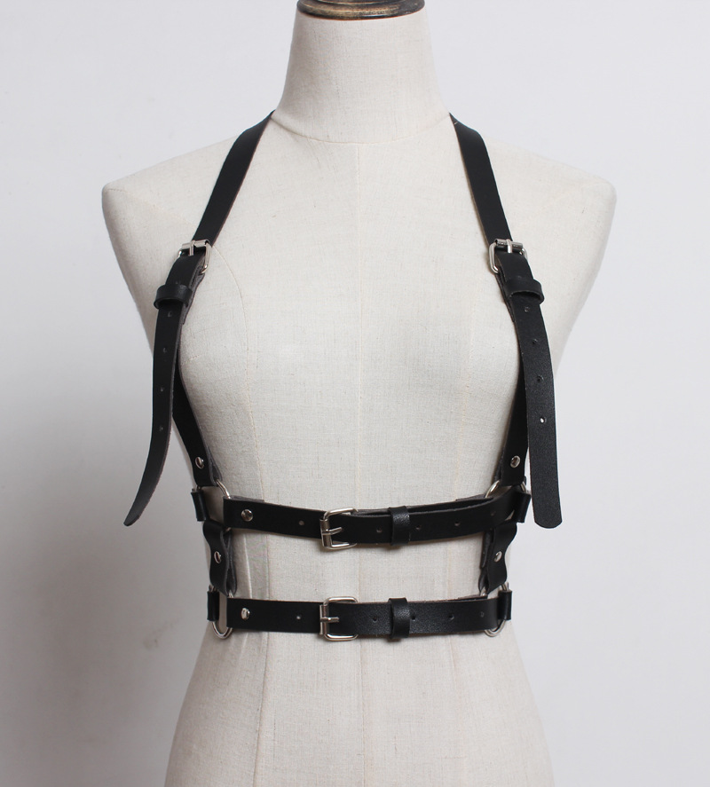 European and American Men's Strap T-shirt Shirt All-match Strap Leather Chest Strap Punk leather harness - Image 7