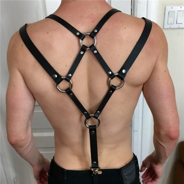 New European and American Strap Men's Personalized Leather Sling Pants Clip Casual All-match Decorative Shackle Shoulder Strap - Image 4