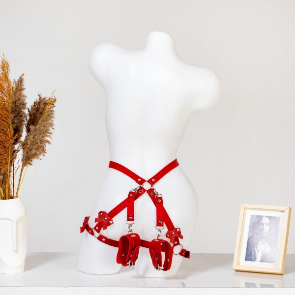 Smsexy flirting sex props women wear hip cuff leather one-piece pants binding handcuffs belt - Image 3