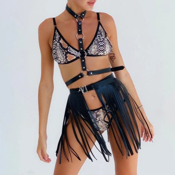 Leather Short Tassel Skirt Women's Belt Leather Bucker Clothing European and American Sexy All-match PU Leather Waist Seal - Image 3