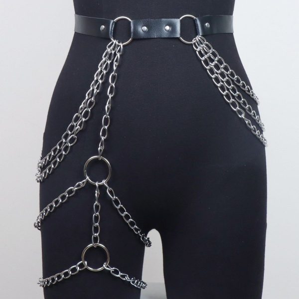 European and American cross-border popular waist and leg sexy exaggerated collar chest chain waist chain leather alloy chain multi-layer tassel jewelry - Image 7