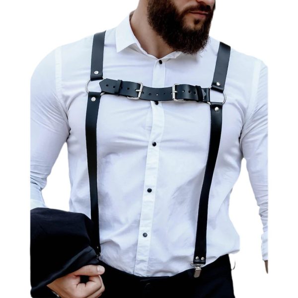 Men's adult leather supplies gentleman leather suspender suspenders SM sex toys props - Image 6