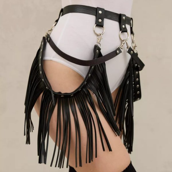 New Amazon cross-border hot selling black leather multiple binding tassel decoration sexy performance skirt sex toys - Image 4