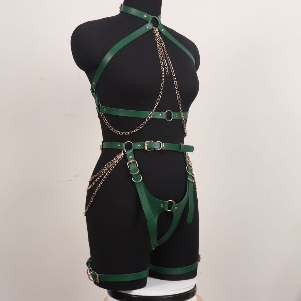 Women's adult products performance clothing nightclub stage props passion sm women's leather restraint chain handcuffs flirt - Image 3