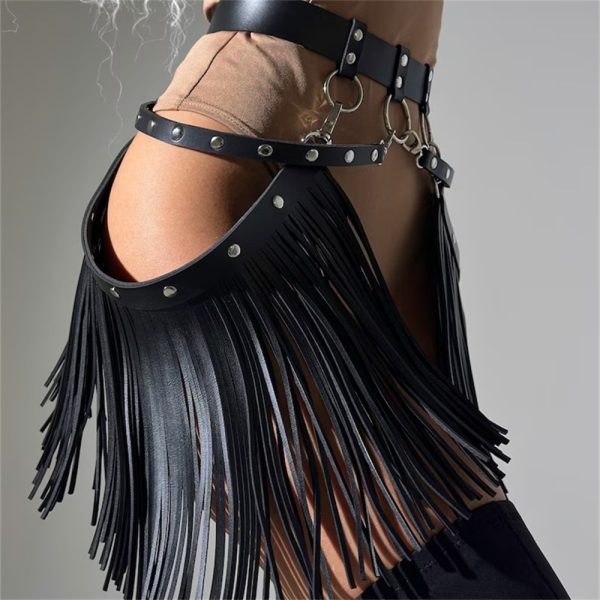 New Amazon cross-border hot selling black leather multiple binding tassel decoration sexy performance skirt sex toys - Image 3