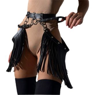 New Amazon cross-border hot selling black leather multiple binding tassel decoration sexy performance skirt sex toys