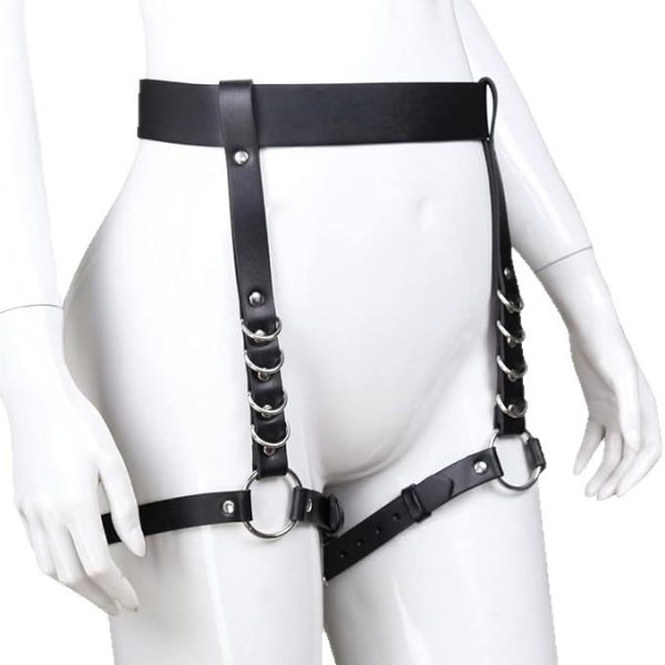Cross-border adult supplies SM sexy leather wear pants binding binding leggings with sex tools chastity pants wholesale - Image 6