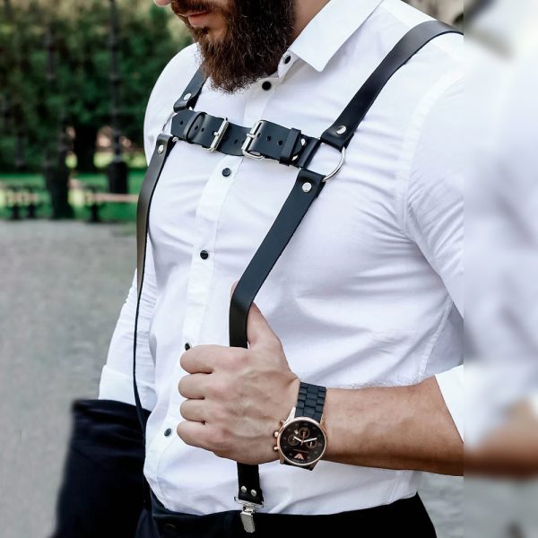 Men's adult leather supplies gentleman leather suspender suspenders SM sex toys props - Image 3