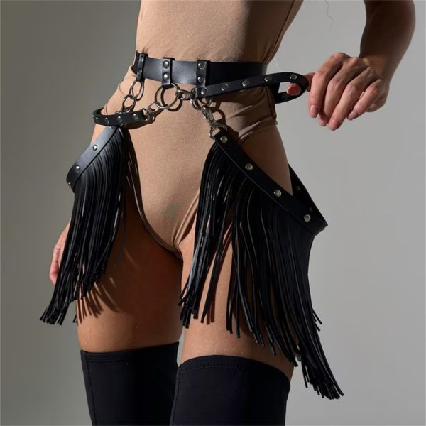 New Amazon cross-border hot selling black leather multiple binding tassel decoration sexy performance skirt sex toys - Image 7